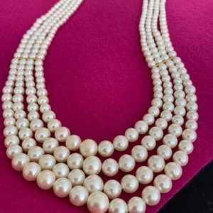 Pearl Necklace Vintage Faux Four Strand Gold Hardware